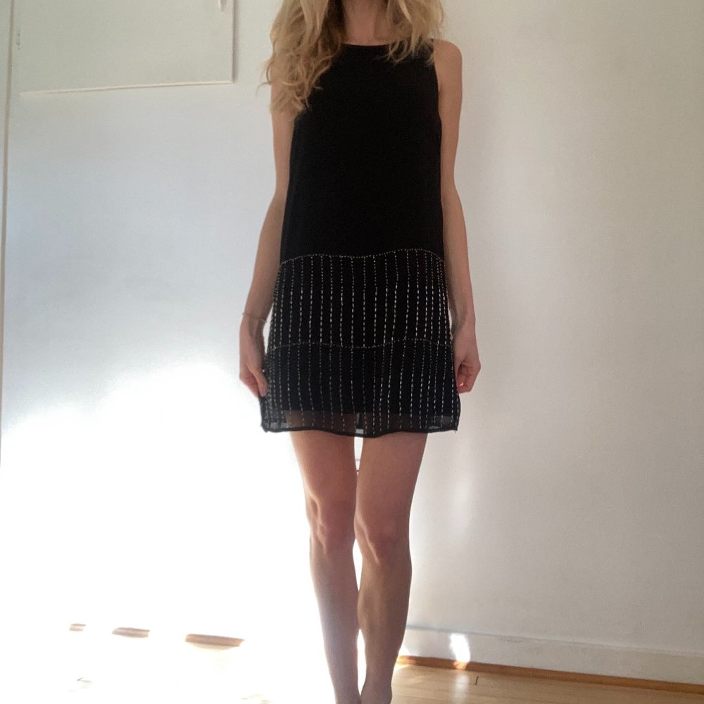 1920s DROP WAIST BEADED BLACK MINI DRESS